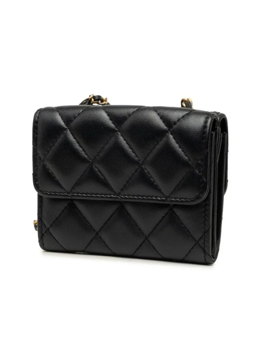 Chanel Quilted CC Logo Mini Chain Shoulder Bag Black Gold Lambskin